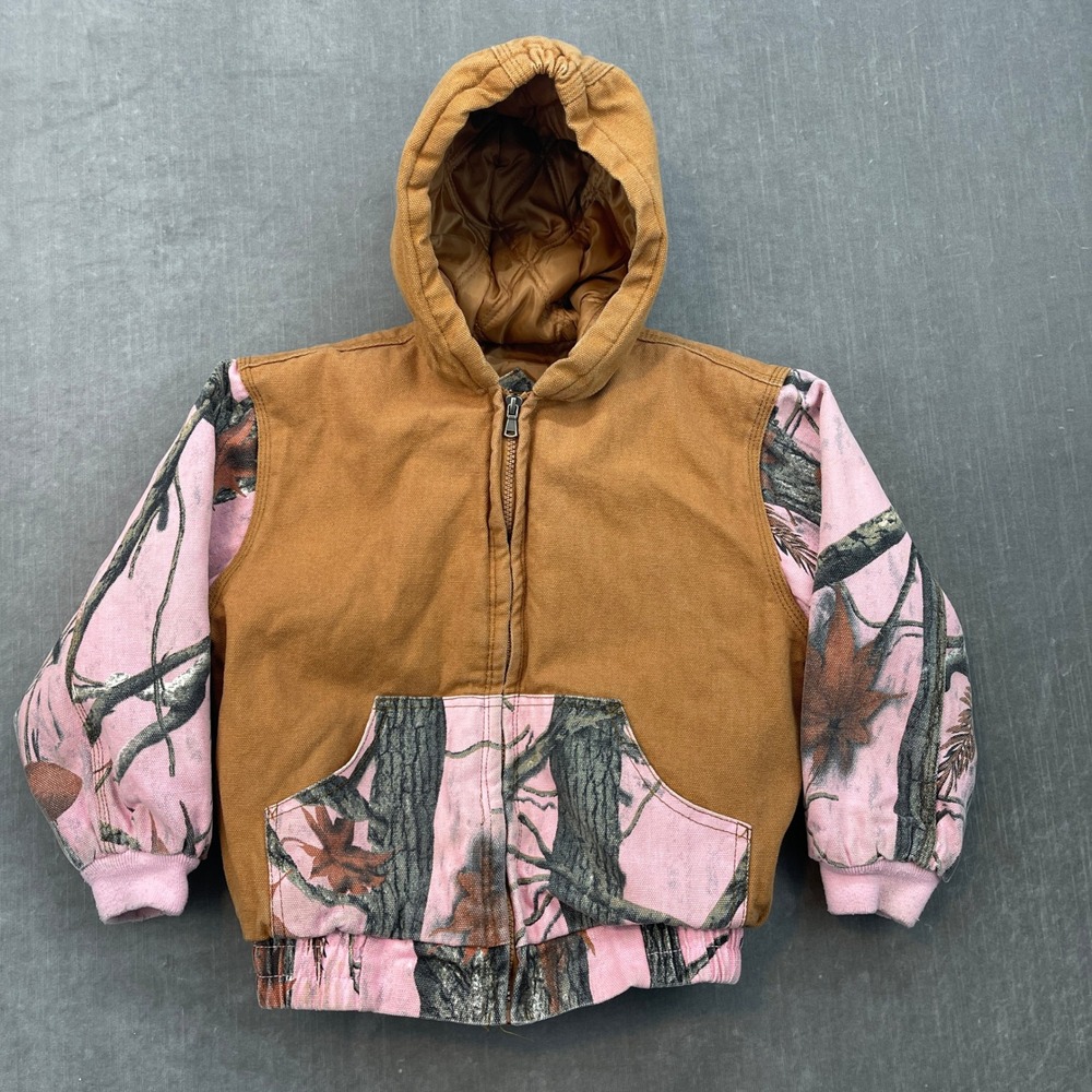 Outdoor Habitat Boys 6T Brown Pink Camo Canvas‎ Hooded Hunting Jacket
